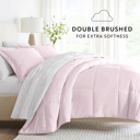 California King Ditsy Floral Blush / White Bedding Bundle, Reversible Microfiber Comforter Set and Patterned Sheet Set