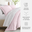 California King Ditsy Floral Blush / White Bedding Bundle, Reversible Microfiber Comforter Set and Patterned Sheet Set