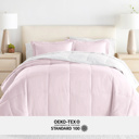 California King Ditsy Floral Blush / White Bedding Bundle, Reversible Microfiber Comforter Set and Patterned Sheet Set