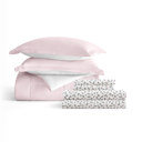 King Ditsy Floral Blush / White Bedding Bundle, Reversible Microfiber Comforter Set and Patterned Sheet Set