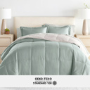 California King Modern Circles Eucalyptus / Natural Bedding Bundle, Reversible Microfiber Comforter Set and Patterned Sheet Set