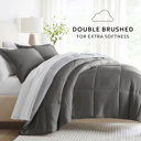 California King Pinstriped Gray / Light Gray Bedding Bundle, Reversible Microfiber Comforter Set and Patterned Sheet Set