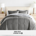 California King Pinstriped Gray / Light Gray Bedding Bundle, Reversible Microfiber Comforter Set and Patterned Sheet Set