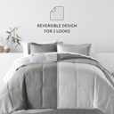 Full/Double Pinstriped Gray / Light Gray Bedding Bundle, Reversible Microfiber Comforter Set and Patterned Sheet Set