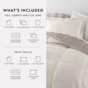 Full/Double Blooming Floral Natural / Latte Bedding Bundle, Reversible Microfiber Comforter Set and Patterned Sheet Set