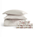 Full/Double Blooming Floral Natural / Latte Bedding Bundle, Reversible Microfiber Comforter Set and Patterned Sheet Set