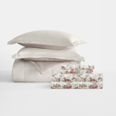 Full/Double Blooming Floral Natural / Latte Bedding Bundle, Reversible Microfiber Comforter Set and Patterned Sheet Set