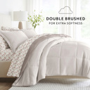 King Blooming Floral Natural / Latte Bedding Bundle, Reversible Microfiber Comforter Set and Patterned Sheet Set