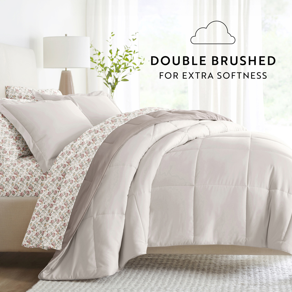 Bedding Bundle, Reversible Microfiber Comforter Set and Patterned Sheet Set