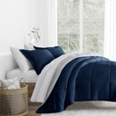 California King Distressed Field Stripe Navy / Light Gray Bedding Bundle, Reversible Microfiber Comforter Set and Patterned Sheet Set