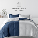 California King Distressed Field Stripe Navy / Light Gray Bedding Bundle, Reversible Microfiber Comforter Set and Patterned Sheet Set