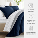 California King Distressed Field Stripe Navy / Light Gray Bedding Bundle, Reversible Microfiber Comforter Set and Patterned Sheet Set