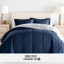 California King Distressed Field Stripe Navy / Light Gray Bedding Bundle, Reversible Microfiber Comforter Set and Patterned Sheet Set