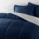 California King Distressed Field Stripe Navy / Light Gray Bedding Bundle, Reversible Microfiber Comforter Set and Patterned Sheet Set