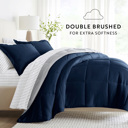 Full/Double Distressed Field Stripe Navy / Light Gray Bedding Bundle, Reversible Microfiber Comforter Set and Patterned Sheet Set