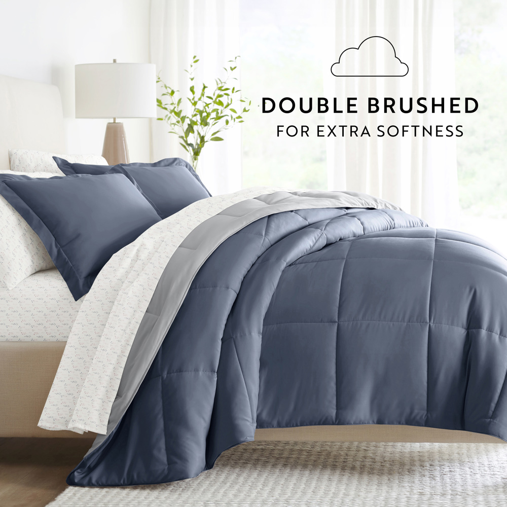 Bedding Bundle, Reversible Microfiber Comforter Set and Patterned Sheet Set