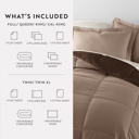 California King Thatch Taupe / Chocolate Bedding Bundle, Reversible Microfiber Comforter Set and Patterned Sheet Set