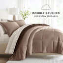 California King Thatch Taupe / Chocolate Bedding Bundle, Reversible Microfiber Comforter Set and Patterned Sheet Set