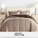 California King Thatch Taupe / Chocolate Bedding Bundle, Reversible Microfiber Comforter Set and Patterned Sheet Set