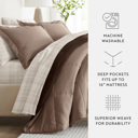 Full/Double Thatch Taupe / Chocolate Bedding Bundle, Reversible Microfiber Comforter Set and Patterned Sheet Set