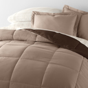 Full/Double Thatch Taupe / Chocolate Bedding Bundle, Reversible Microfiber Comforter Set and Patterned Sheet Set