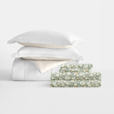 California King Floral Dream White / Ivory Bedding Bundle, Reversible Microfiber Comforter Set and Patterned Sheet Set