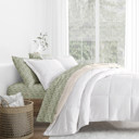 Full/Double Floral Dream White / Ivory Bedding Bundle, Reversible Microfiber Comforter Set and Patterned Sheet Set