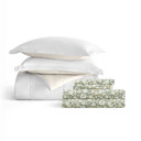 King Floral Dream White / Ivory Bedding Bundle, Reversible Microfiber Comforter Set and Patterned Sheet Set