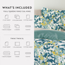 California King Boho Flower Teal Bedding Bundle, Patterned Duvet Cover Set, White Comforter and Solid Sheet Set