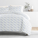 California King Blossoms Light Blue Bedding Bundle, Patterned Duvet Cover Set, White Comforter and Solid Sheet Set