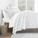 California King Blossoms Light Blue Bedding Bundle, Patterned Duvet Cover Set, White Comforter and Solid Sheet Set