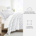 California King Blossoms Light Blue Bedding Bundle, Patterned Duvet Cover Set, White Comforter and Solid Sheet Set