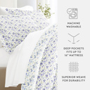 California King Blossoms Light Blue Bedding Bundle, Patterned Duvet Cover Set, White Comforter and Solid Sheet Set