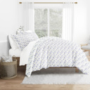 California King Blossoms Light Blue Bedding Bundle, Patterned Duvet Cover Set, White Comforter and Solid Sheet Set