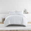 California King Blossoms Light Blue Bedding Bundle, Patterned Duvet Cover Set, White Comforter and Solid Sheet Set