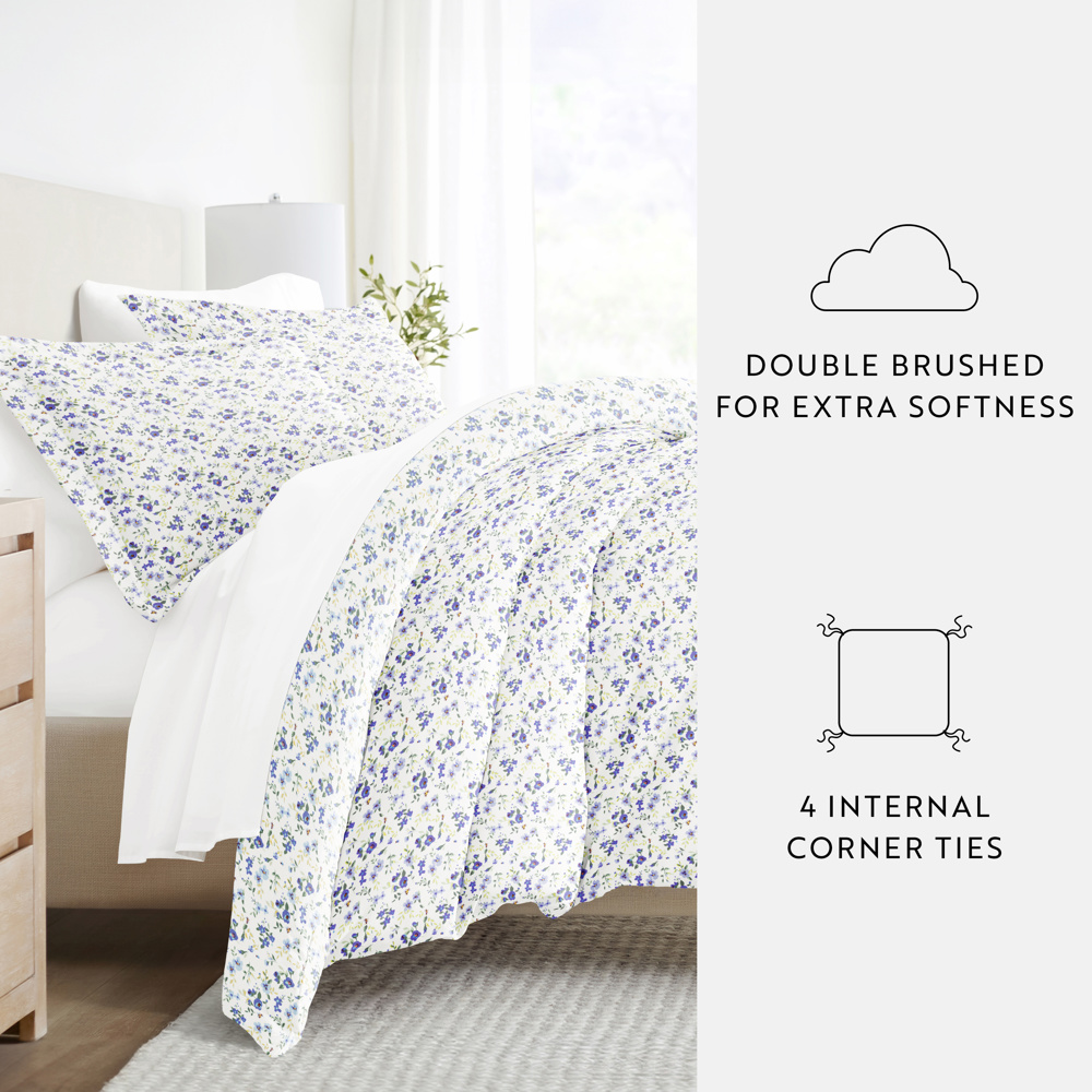 Bedding Bundle, Patterned Duvet Cover Set, White Comforter and Solid Sheet Set