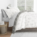 California King Botany Floral Light Gray Bedding Bundle, Patterned Duvet Cover Set, White Comforter and Solid Sheet Set