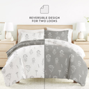 California King Botany Floral Light Gray Bedding Bundle, Patterned Duvet Cover Set, White Comforter and Solid Sheet Set