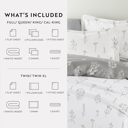 California King Botany Floral Light Gray Bedding Bundle, Patterned Duvet Cover Set, White Comforter and Solid Sheet Set