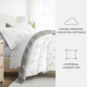 California King Botany Floral Light Gray Bedding Bundle, Patterned Duvet Cover Set, White Comforter and Solid Sheet Set