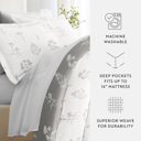 California King Botany Floral Light Gray Bedding Bundle, Patterned Duvet Cover Set, White Comforter and Solid Sheet Set