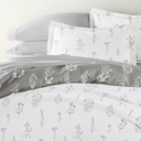 California King Botany Floral Light Gray Bedding Bundle, Patterned Duvet Cover Set, White Comforter and Solid Sheet Set