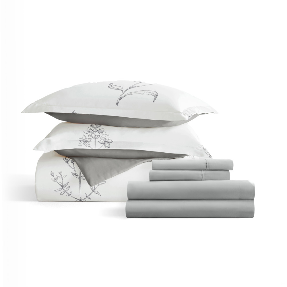 Bedding Bundle, Patterned Duvet Cover Set, White Comforter and Solid Sheet Set