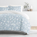 California King Country Home Light Blue Bedding Bundle, Patterned Duvet Cover Set, White Comforter and Solid Sheet Set