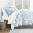 California King Country Home Light Blue Bedding Bundle, Patterned Duvet Cover Set, White Comforter and Solid Sheet Set