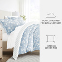 California King Country Home Light Blue Bedding Bundle, Patterned Duvet Cover Set, White Comforter and Solid Sheet Set