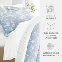 California King Country Home Light Blue Bedding Bundle, Patterned Duvet Cover Set, White Comforter and Solid Sheet Set