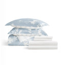 California King Country Home Light Blue Bedding Bundle, Patterned Duvet Cover Set, White Comforter and Solid Sheet Set