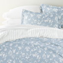 California King Country Home Light Blue Bedding Bundle, Patterned Duvet Cover Set, White Comforter and Solid Sheet Set