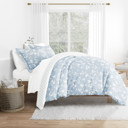 California King Country Home Light Blue Bedding Bundle, Patterned Duvet Cover Set, White Comforter and Solid Sheet Set